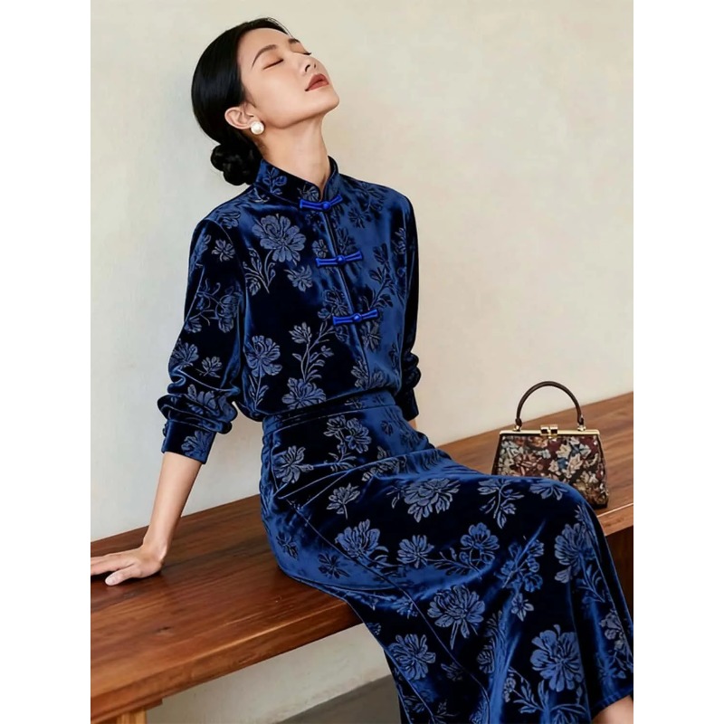 Women New Chinese Style Velvet - Midi Skirt Floral recension och pris