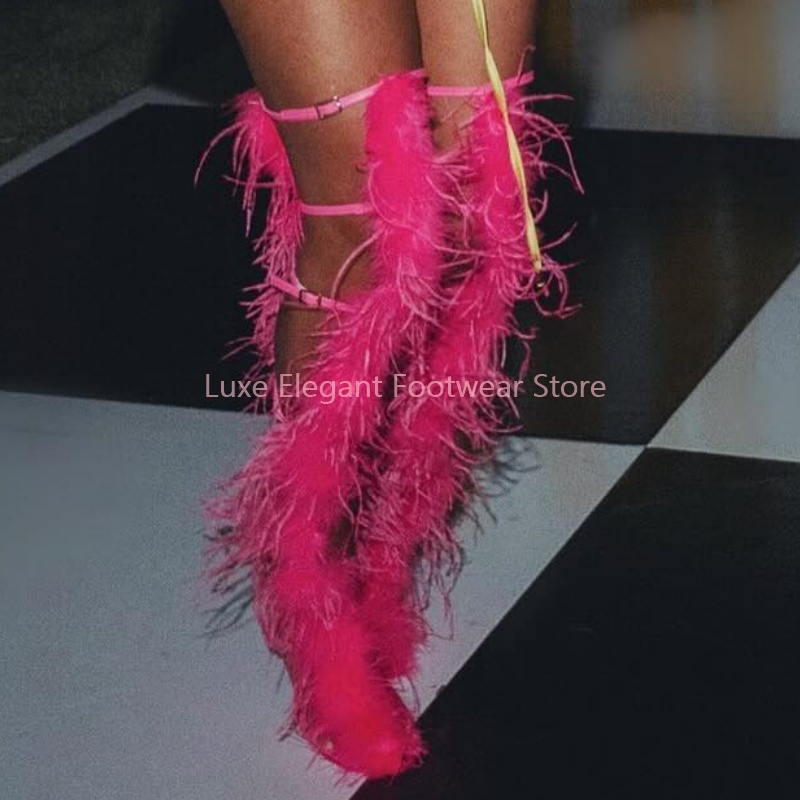 Pink Feather Strappy Hollow Bu - Sandal Strappy Heeled recension och pris