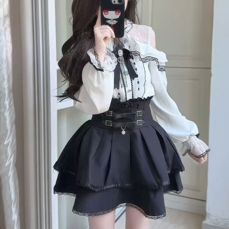 Japanese Gothic Y2k Lolita Sty - Blouse Off Shoulder recension och pris