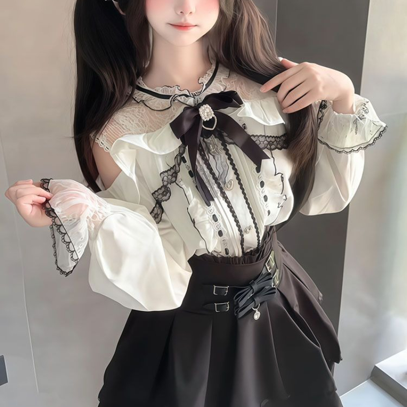Japanese Gothic Y2k Lolita Sty - Blouse Off Shoulder recension och pris