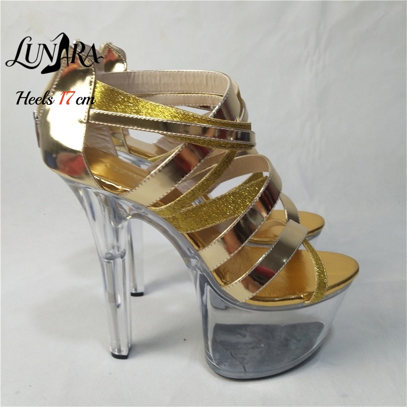 17cm/7Inch Gold Metallic Strap - Sandal Strappy Heeled recension och pris