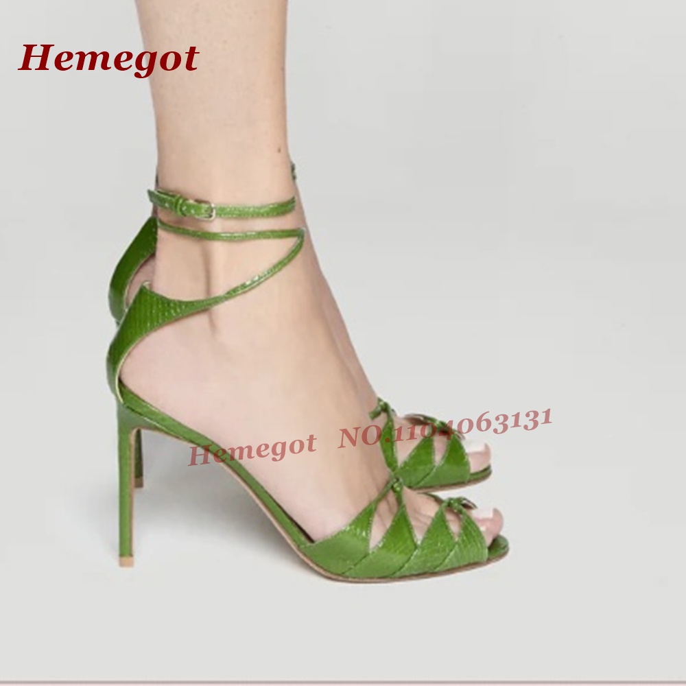 Green Croc-Pattern Strappy San - Sandal Strappy Heeled recension och pris