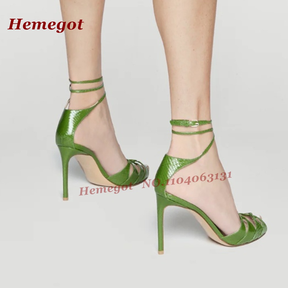 Green Croc-Pattern Strappy San - Sandal Strappy Heeled recension och pris